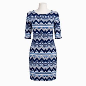 Avenue Size 14W Blue Geometric Knit Dress with Stretch